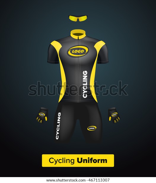 Realistic Cycling Uniform Template Black Yellow Stock ...