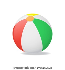 Realistic Detailed 3d Beach Ball On A White Plastic Summer Toy Symbol Of Game, Sport Or Fun. Illustration