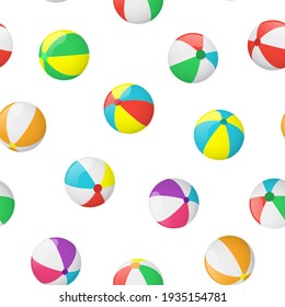 Realistic Detailed 3d Beach Ball Seamless Pattern Background On A White Plastic Summer Toy Symbol Of Game, Sport Or Fun. Illustration