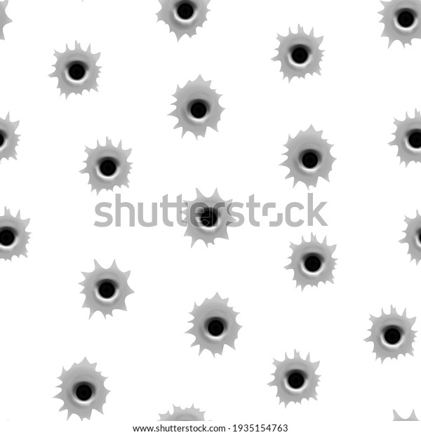 Realistic Detailed 3d Bullet Holes Seamless\
Pattern Background on White.\
illustration