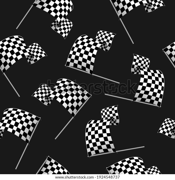 Realistic Detailed 3d Checkered Racing Wavy\
Flag Seamless Pattern Background on a Black for Sport Promotion and\
Ad.\
illustration