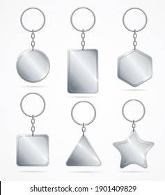Realistic Detailed 3d Empty Template Metallic Steel Keychain Set Symbol of Access. illustration of Key Chain or Keyring