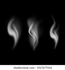 Realistic Detailed 3d Images Smoke Vapor Texture Set on Blak Background Smoking Elements. illustration of Fog Motion Effect