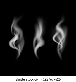 Realistic Detailed 3d Images Smoke Vapor Texture Set On Dark Background Smoking Elements. Illustration Of Fog Motion Effect