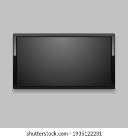 Realistic Detailed 3d Led TV Screen on a Grey Background Black Monitor. illustration of Electronic Television