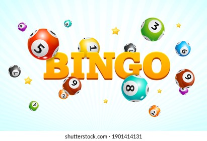 Realistic Detailed 3d Lotto Bingo Concept Card Background Symbol of Game . illustration of Different Types Colorful Fly Lottery Balls
