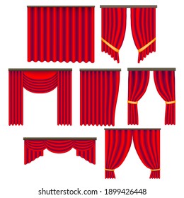 Realistic Detailed 3d Red Window Curtains Set Decoration Element Drapery Luxury of Window. illustration of Curtain