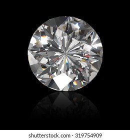 Realistic diamond in top view with caustic on black background, 3d illustration.