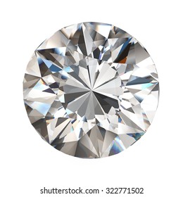 Realistic diamond in top view with caustic on white background, 3d illustration.