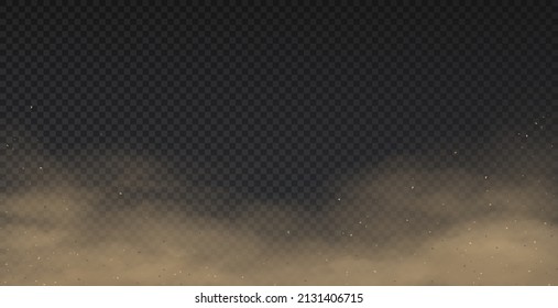 Realistic Dust. Smoke Effect And 3D Mud Powder Pollution, Sand Storm Template Isolated On Transparent Background. Dust Smog With Sand Particles