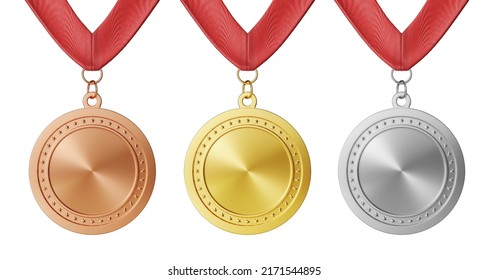 realistic elegant achievement success pendant award circle round shape gold silver bronze medal with necklace strap lanyard mockup front view isolated 3d rendering - Powered by Shutterstock