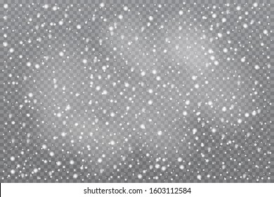 Realistic Falling Snow On Transparent Background.  Illustration.