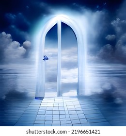 Realistic Fantasy Doorway Heaven Another World Stock Illustration ...