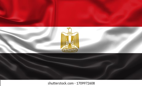 Realistic flag. Egypt flag blowing in the wind. Background silk texture. 3d illustration.