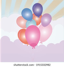 Realistic flying colorful air balloons. Holiday decor element for your greeting card design. 