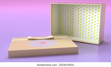 Realistic gift packaging featuring a charming polka dot pattern lining and a classy ribbon bow, ideal for special occasions and presenting cherished items.