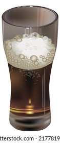 Realistic Glass Filled With Light Lager Beer With Bubbles And Foam.