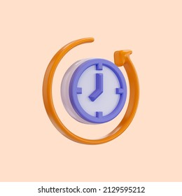 Realistic Glossy Rotation Clock Icon 3d Render Concept For Rewind Time Arrow