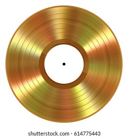 Realistic Gold Vinyl Record On White Background. 3D Illustration.