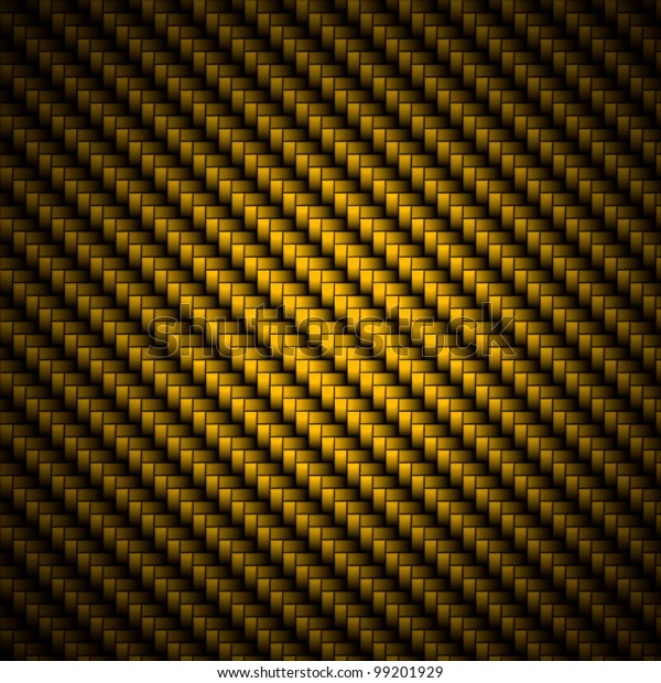 A realistic golden carbon fiber weave background\
or texture