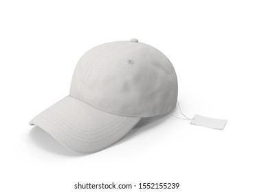 Realistic Hat White Baseball Cap And Price Label Isolated Mockup 3D Rendering