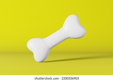 Realistic Healthy White Dog Bone 3d Rendering Model. Pet Shop Banner Yellow Background. Vitamins Nutrients Calcium Supplement Food Balanced Diet.Domestic Animals Health Care Joint Arthritis Rheumatism