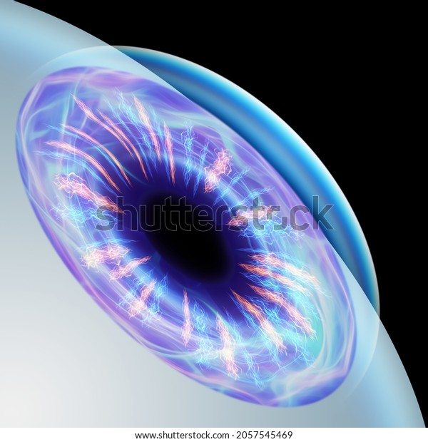 Realistic human eye pupil\
close-up view. The concept of laser eye surgery, vision, catheract,\
ostegmatism, modern ophthalmologist. 3D illustration, 3D\
render.