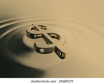 Realistic Illustration Of A Dollar Sign Emerging From Liquid Gold