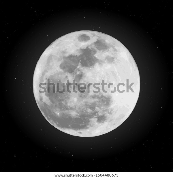 満月のリアルなイラスト 暗い背景に美しい自然の輝くシルエット 黒い
