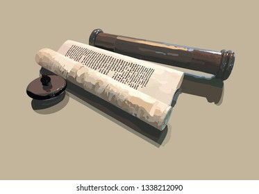 A Realistic Illustration Of A Scroll. Megillat Esther Called On Purim.