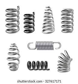 Realistic metal springs and machine absorbers set isolated  illustration