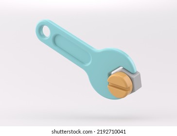 Realistic Metallic Maintenance Tools Icon. Screw Driver And Spanner. Bolt And Nut Isolated On White Background. 3d Rendering