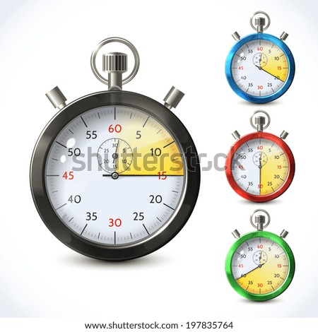 Realistic metallic stopwatch countdown speed sport chronometer set isolated  illustration