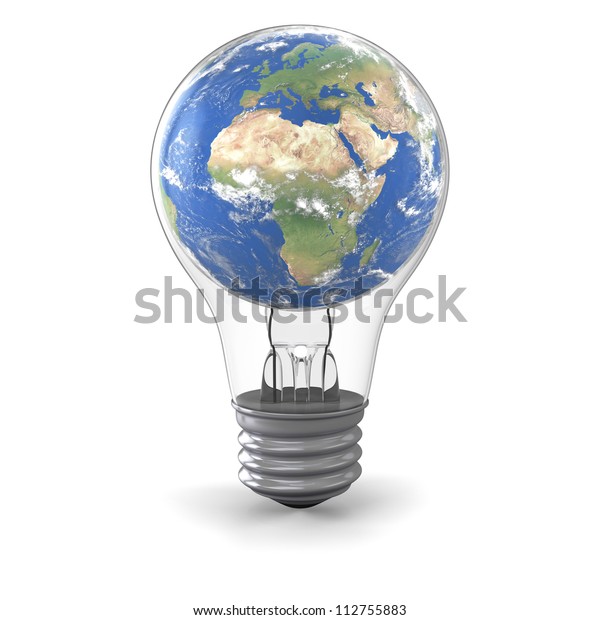 Realistic model of planet Earth inside lightbulb, concept of global
