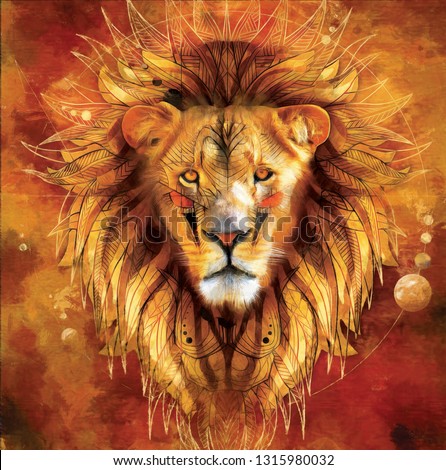 Realistic modern oil painting of lion , canvas art , colorful, art work. artist collection of animal painting for decoration and interior, canvas art, abstract.