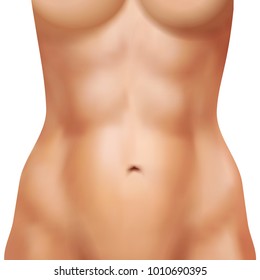 Realistic naked tanned female body with athletic abs on white background 3d design  illustration