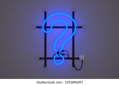 Realistic neon light in the shape of a question mark. 3d illustration.