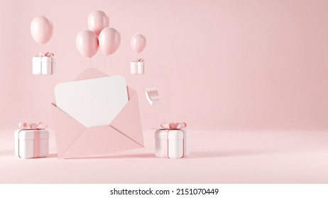 Realistic Open, Closed Pink, Pink Envelope Set. Isolated Envelopes. Blank, Empty Paper Sheet, Invitation, Message, Letter, Document. Design Template for Mockup. Envelope Closeup, Top View. 3D Render - Powered by Shutterstock