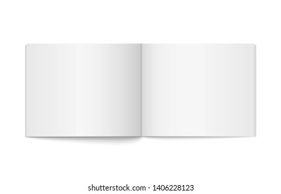 Realistic Opened Wide Blank Book. Vertical Brochure Page, Notebook, Magazine, Booklet, Brochure, Cover. Mock Up Template For Your Design. Blank Paper For Graphic, Creative, Business, Education.