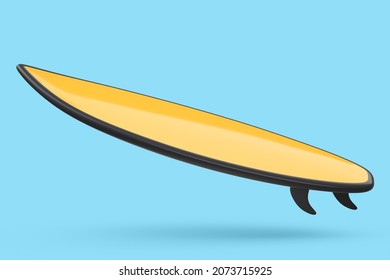 Realistic Orange Surfboard Isolated On Blue Background. 3d Render Of Summer Surfing On A Surf Board At The Beach
