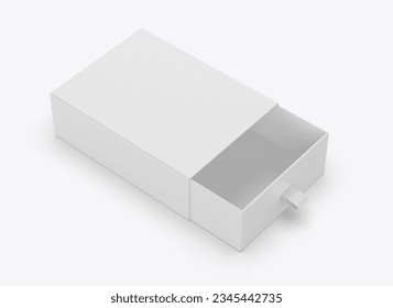 Realistic Package Cardboard Sliding drawer Box with ribbon pull tab. 3d illustration