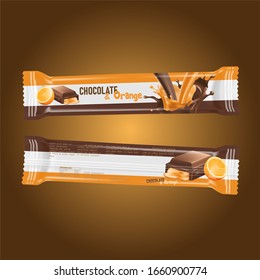 Realistic Packaging Snack Sweet 3D Candy Advertising Bar Product Dessert Silver Brand Stuff Orange Chocolate Snack Biscuit Glossy Container Foil Sachet Wrapping Plastic Stick  Confectionery 