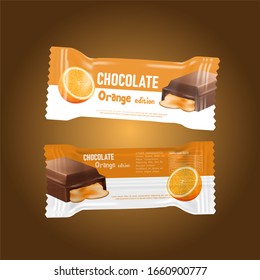 Realistic Packaging Snack Sweet 3D Candy Advertising Bar Product Dessert Silver Brand Stuff Orange Chocolate Snack Biscuit Glossy Container Foil Sachet Wrapping Plastic Stick  Confectionery 