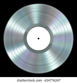 Realistic Platinum Vinyl Record On Black Background. 3D Illustration.