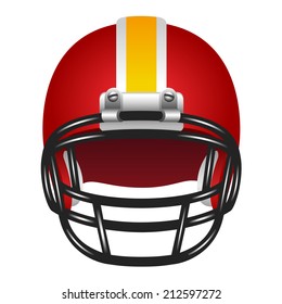 Realistic Red Helmet With Yellow Stripe For Football Game