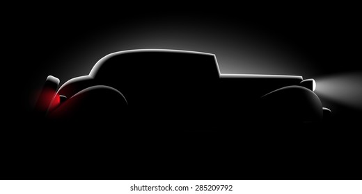 Realistic Retro Car Silhouette In The Dark