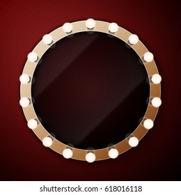 Realistic Retro Vintage Make Up Mirror With Light Bulbs  Illustration. Beauty Backstage Design Concept.