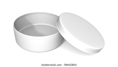 Realistic Round Open White Box Of Cookies, 3d Illustration Isolated On White Background. Mock Up Template Ready For Your Design.