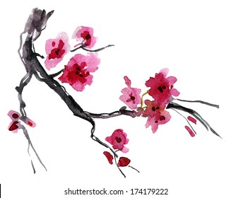 Realistic Sakura Blossom Japanese Cherry Tree Stock Illustration ...