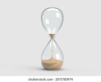 Realistic sand watch 3d rendering. hourglass, sandglass, sand timer, sand clock isolated on the white background. 3d illustration. Close up 